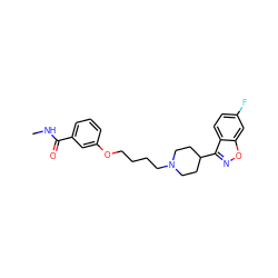 CNC(=O)c1cccc(OCCCCN2CCC(c3noc4cc(F)ccc34)CC2)c1 ZINC000653871720