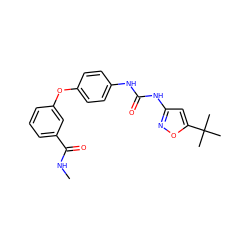 CNC(=O)c1cccc(Oc2ccc(NC(=O)Nc3cc(C(C)(C)C)on3)cc2)c1 ZINC000013589518