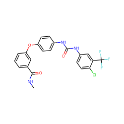 CNC(=O)c1cccc(Oc2ccc(NC(=O)Nc3ccc(Cl)c(C(F)(F)F)c3)cc2)c1 ZINC000013589526