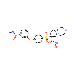 CNC(=O)c1cccc(Oc2ccc(S(=O)(=O)[C@@]3(C(=O)NO)CCC4(CCNCC4)C3)cc2)c1 ZINC000299855906