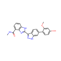 CNC(=O)c1cccc2[nH]c(-c3n[nH]c4cc(-c5ccc(O)cc5OC)ccc34)nc12 ZINC000166922797