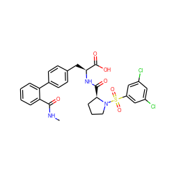 CNC(=O)c1ccccc1-c1ccc(C[C@H](NC(=O)[C@@H]2CCCN2S(=O)(=O)c2cc(Cl)cc(Cl)c2)C(=O)O)cc1 ZINC000026646032