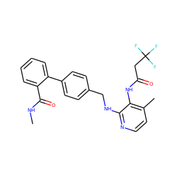 CNC(=O)c1ccccc1-c1ccc(CNc2nccc(C)c2NC(=O)CC(F)(F)F)cc1 ZINC000028524769