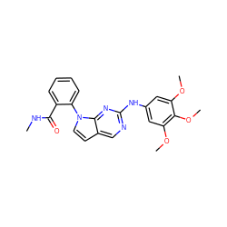 CNC(=O)c1ccccc1-n1ccc2cnc(Nc3cc(OC)c(OC)c(OC)c3)nc21 ZINC000036348732