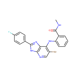 CNC(=O)c1ccccc1Nc1c(Br)cnc2[nH]c(-c3ccc(F)cc3)nc12 ZINC000095595919