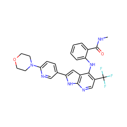 CNC(=O)c1ccccc1Nc1c(C(F)(F)F)cnc2[nH]c(-c3ccc(N4CCOCC4)nc3)cc12 ZINC000095595709