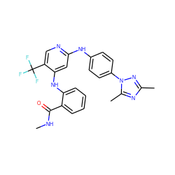 CNC(=O)c1ccccc1Nc1cc(Nc2ccc(-n3nc(C)nc3C)cc2)ncc1C(F)(F)F ZINC000169330382