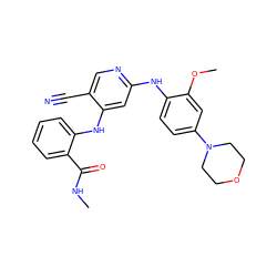 CNC(=O)c1ccccc1Nc1cc(Nc2ccc(N3CCOCC3)cc2OC)ncc1C#N ZINC000043207775