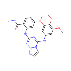 CNC(=O)c1ccccc1Nc1nc(Nc2cc(OC)c(OC)c(OC)c2)n2ccnc2n1 ZINC000299868850