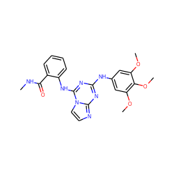 CNC(=O)c1ccccc1Nc1nc(Nc2cc(OC)c(OC)c(OC)c2)nc2nccn12 ZINC000299866829