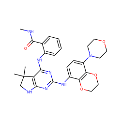 CNC(=O)c1ccccc1Nc1nc(Nc2ccc(N3CCOCC3)c3c2OCCO3)nc2c1C(C)(C)CN2 ZINC000221647302