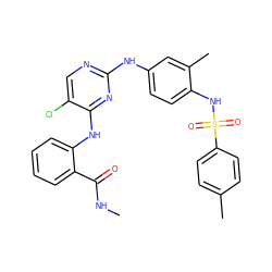 CNC(=O)c1ccccc1Nc1nc(Nc2ccc(NS(=O)(=O)c3ccc(C)cc3)c(C)c2)ncc1Cl ZINC001772621184