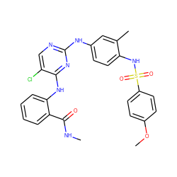 CNC(=O)c1ccccc1Nc1nc(Nc2ccc(NS(=O)(=O)c3ccc(OC)cc3)c(C)c2)ncc1Cl ZINC001772639680