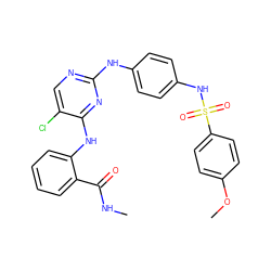 CNC(=O)c1ccccc1Nc1nc(Nc2ccc(NS(=O)(=O)c3ccc(OC)cc3)cc2)ncc1Cl ZINC001772585984