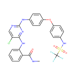 CNC(=O)c1ccccc1Nc1nc(Nc2ccc(Oc3ccc(NS(=O)(=O)C(F)(F)F)cc3)cc2)ncc1Cl ZINC001772617810