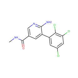 CNC(=O)c1cnc(N)c(-c2cc(Cl)cc(Cl)c2Cl)c1 ZINC000140813518