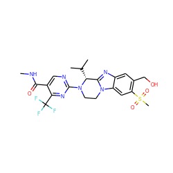CNC(=O)c1cnc(N2CCn3c(nc4cc(CO)c(S(C)(=O)=O)cc43)[C@H]2C(C)C)nc1C(F)(F)F ZINC000147727417