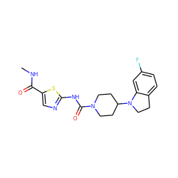 CNC(=O)c1cnc(NC(=O)N2CCC(N3CCc4ccc(F)cc43)CC2)s1 ZINC000103241483