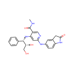 CNC(=O)c1cnc(Nc2ccc3c(c2)CC(=O)N3)cc1N[C@@H](c1ccccc1)[C@H](O)CO ZINC001772615882