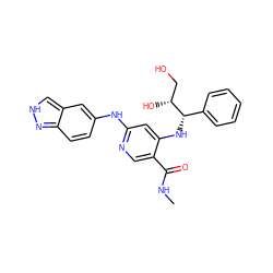 CNC(=O)c1cnc(Nc2ccc3n[nH]cc3c2)cc1N[C@@H](c1ccccc1)[C@H](O)CO ZINC001772644529