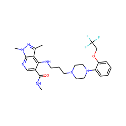 CNC(=O)c1cnc2c(c(C)nn2C)c1NCCCN1CCN(c2ccccc2OCC(F)(F)F)CC1 ZINC000013764595