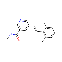 CNC(=O)c1cncc(/C=C/c2c(C)cccc2C)c1 ZINC000036187615