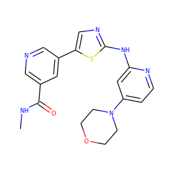 CNC(=O)c1cncc(-c2cnc(Nc3cc(N4CCOCC4)ccn3)s2)c1 ZINC000034840683