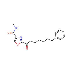 CNC(=O)c1coc(C(=O)CCCCCCc2ccccc2)n1 ZINC000040861870