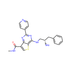 CNC(=O)c1csc2c(NC[C@@H](N)Cc3ccccc3)nc(-c3ccncc3)nc12 ZINC000223690459