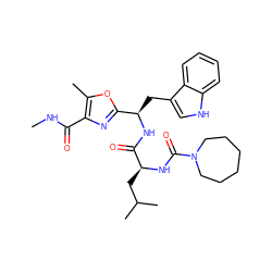 CNC(=O)c1nc([C@@H](Cc2c[nH]c3ccccc23)NC(=O)[C@H](CC(C)C)NC(=O)N2CCCCCC2)oc1C ZINC000028021179