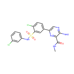 CNC(=O)c1nc(-c2ccc(Cl)c(S(=O)(=O)Nc3cccc(Cl)c3)c2)cnc1N ZINC000095575336