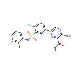 CNC(=O)c1nc(-c2ccc(Cl)c(S(=O)(=O)Nc3cccc(F)c3C)c2)cnc1N ZINC000095574802