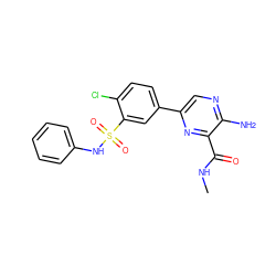CNC(=O)c1nc(-c2ccc(Cl)c(S(=O)(=O)Nc3ccccc3)c2)cnc1N ZINC000095573687