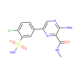 CNC(=O)c1nc(-c2ccc(Cl)c(S(N)(=O)=O)c2)cnc1N ZINC000095575500