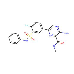 CNC(=O)c1nc(-c2ccc(F)c(S(=O)(=O)Nc3ccccc3)c2)cnc1N ZINC000095577789