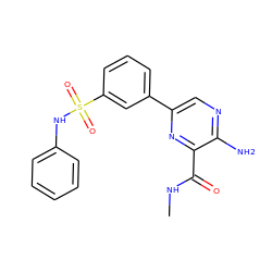 CNC(=O)c1nc(-c2cccc(S(=O)(=O)Nc3ccccc3)c2)cnc1N ZINC000095573064