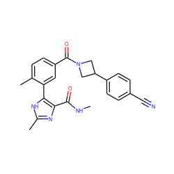 CNC(=O)c1nc(C)[nH]c1-c1cc(C(=O)N2CC(c3ccc(C#N)cc3)C2)ccc1C ZINC000142891031