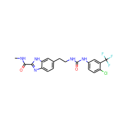 CNC(=O)c1nc2ccc(CCNC(=O)Nc3ccc(Cl)c(C(F)(F)F)c3)cc2[nH]1 ZINC000071329635