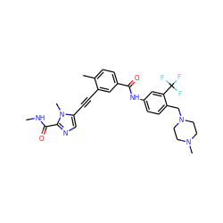 CNC(=O)c1ncc(C#Cc2cc(C(=O)Nc3ccc(CN4CCN(C)CC4)c(C(F)(F)F)c3)ccc2C)n1C ZINC000071294484