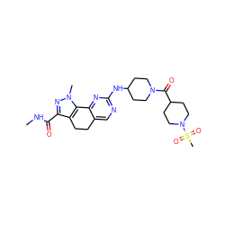 CNC(=O)c1nn(C)c2c1CCc1cnc(NC3CCN(C(=O)C4CCN(S(C)(=O)=O)CC4)CC3)nc1-2 ZINC000045356449