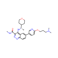 CNC(=O)c1nnc2ccc(-c3ccc(OCCCN(C)C)nc3)cc2c1N[C@@H](C)C1CCOCC1 ZINC001772572849