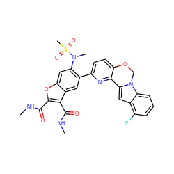 CNC(=O)c1oc2cc(N(C)S(C)(=O)=O)c(-c3ccc4c(n3)-c3cc5c(F)cccc5n3CO4)cc2c1C(=O)NC ZINC000212282226