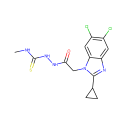 CNC(=S)NNC(=O)Cn1c(C2CC2)nc2cc(Cl)c(Cl)cc21 ZINC001772585827