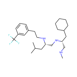 CNC[C@@H](CC1CCCCC1)NC[C@H](CC(C)C)NCCc1cccc(C(F)(F)F)c1 ZINC000022938858