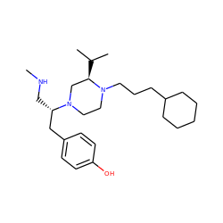 CNC[C@@H](Cc1ccc(O)cc1)N1CCN(CCCC2CCCCC2)[C@H](C(C)C)C1 ZINC000045286631