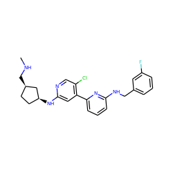 CNC[C@@H]1CC[C@H](Nc2cc(-c3cccc(NCc4cccc(F)c4)n3)c(Cl)cn2)C1 ZINC000169703805