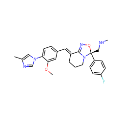 CNC[C@]1(c2ccc(F)cc2)ON=C2/C(=C/c3ccc(-n4cnc(C)c4)c(OC)c3)CCCN21 ZINC000073199029