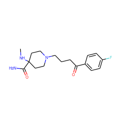 CNC1(C(N)=O)CCN(CCCC(=O)c2ccc(F)cc2)CC1 ZINC000027561271