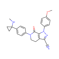 CNC1(c2ccc(N3CCc4c(C#N)nn(-c5ccc(OC)cc5)c4C3=O)cc2)CC1 ZINC000040379498