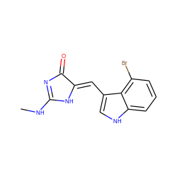 CNC1=NC(=O)/C(=C/c2c[nH]c3cccc(Br)c23)N1 ZINC000084709545